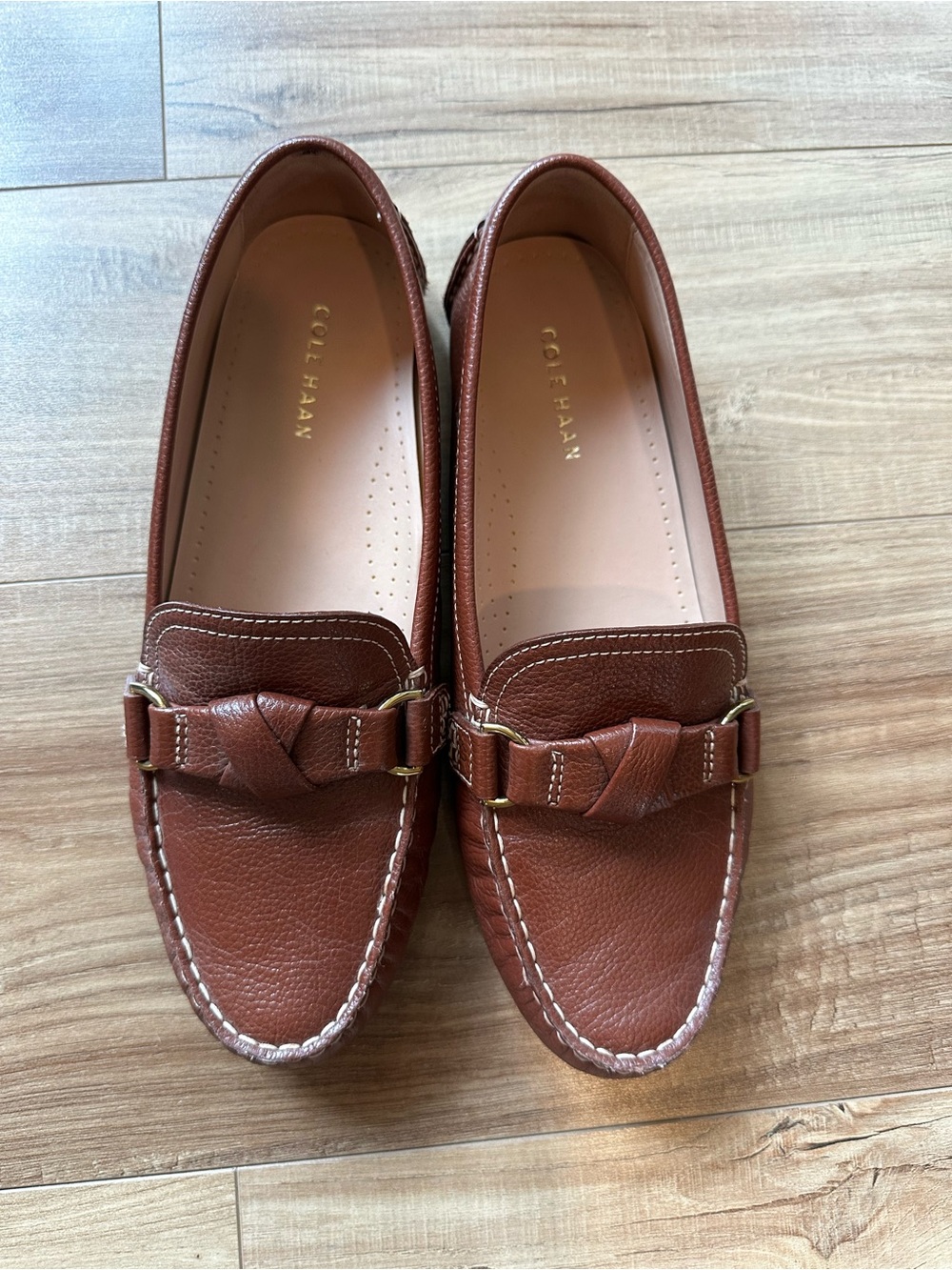 Cole Haan Brown Leather Loafers with Gold Accents